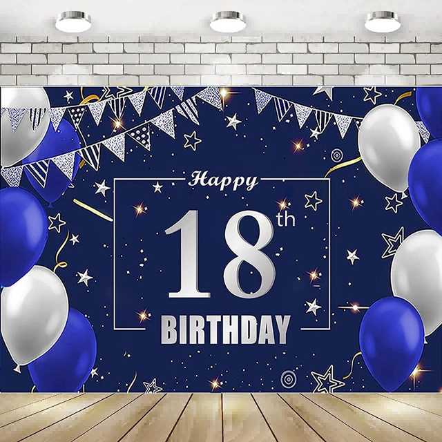 Happy 18th Birthday Backdrop 18 Years Old Party Decoration Banner Blue  Silver Balloon Photography Background for Girl Boy Custom - AliExpress