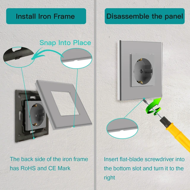 BSEED EU มาตรฐานซ็อกเก็ตไฟฟ้าผนัง Type-C ปลั๊กไฟผนัง USB ชาร์จพอร์ตแผงกระจกเด็กป้องกัน 16A 3
