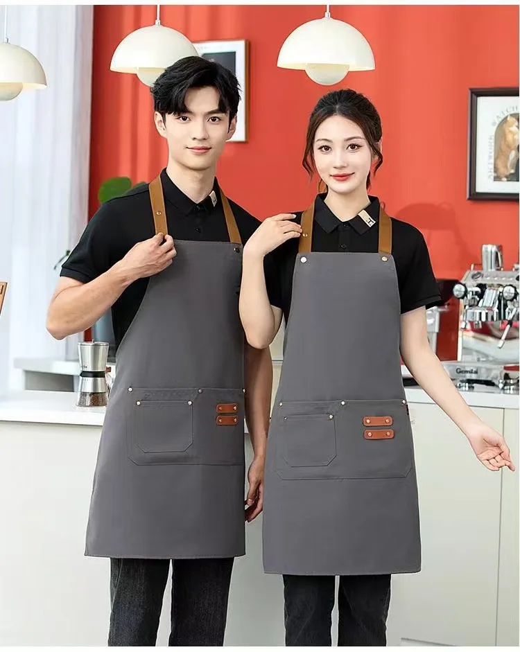 Robuste, wasserabweisende Canvas-Schürze zum Kochen, Backen, Café, Arbeitskleidung mit personalisiertem Logo – Detail 10