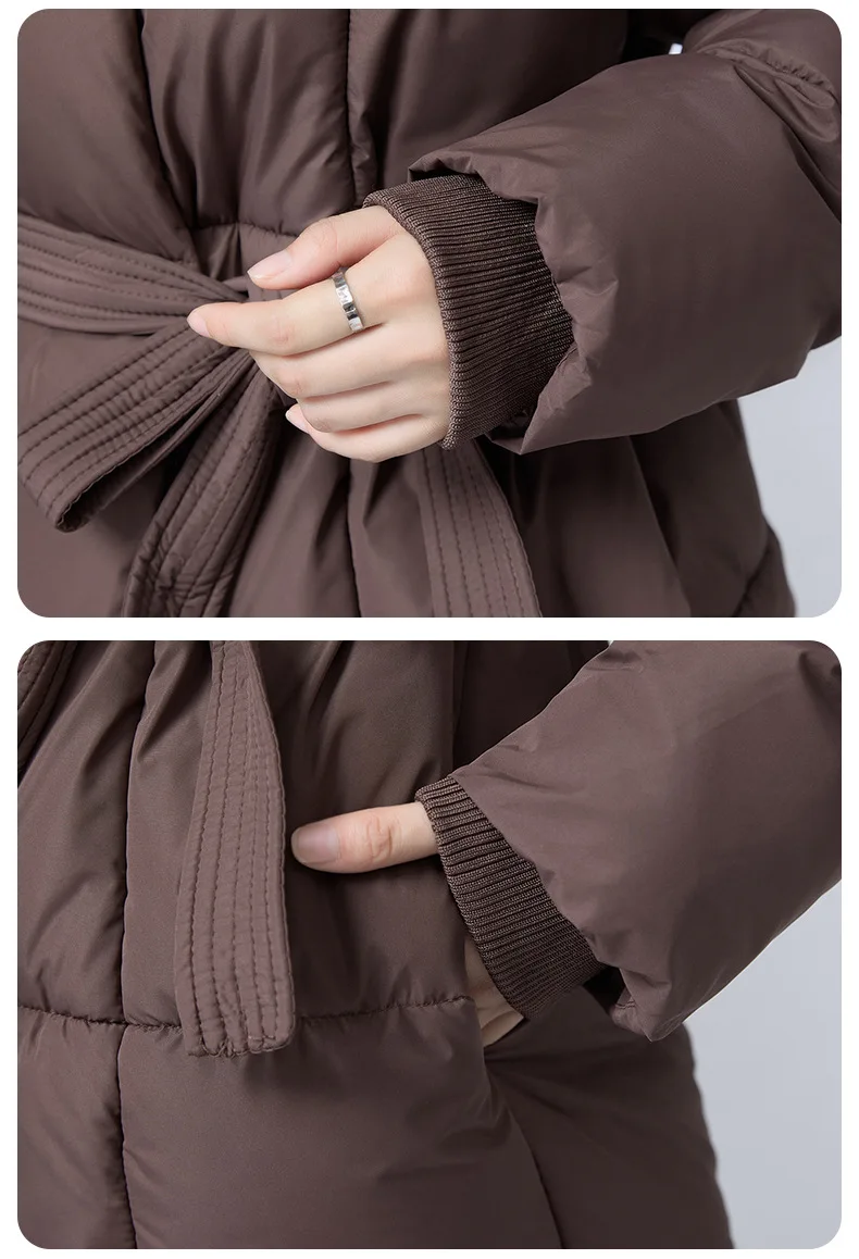ZAROY Women Winter Belted Jacket Elegant Stand Collar Windproof Puffer Coat Cotton Padded Thick Warm Snow Parkas Overcoat куртка