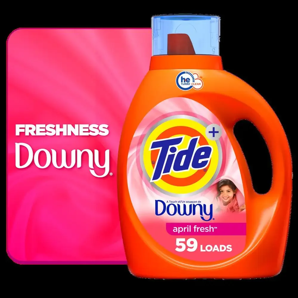 Tide Downy Liquid Laundry Detergent 84 fl oz 59 Loads Heavy-Duty Concentrated Cleanser April Fresh Scent Works Both HE