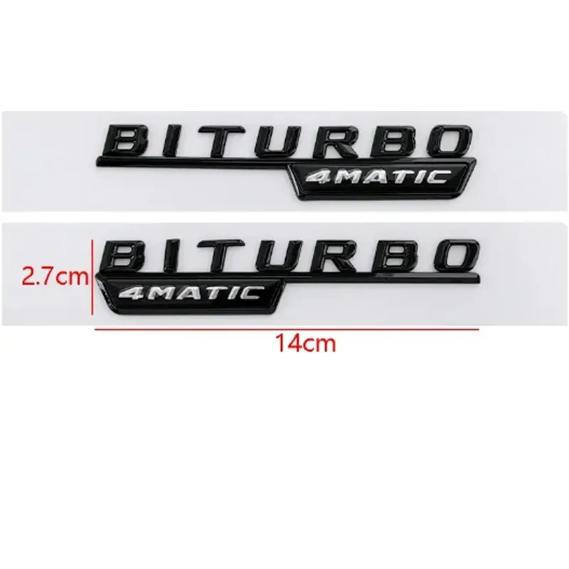 2개 3D ABS 자동차 레터링 펜더 트림 배지 BITURBO 4MATIC Plus 엠블럼 스티커 (C43 E43 GLE43 GLC43 W205 W213 악세사리용)