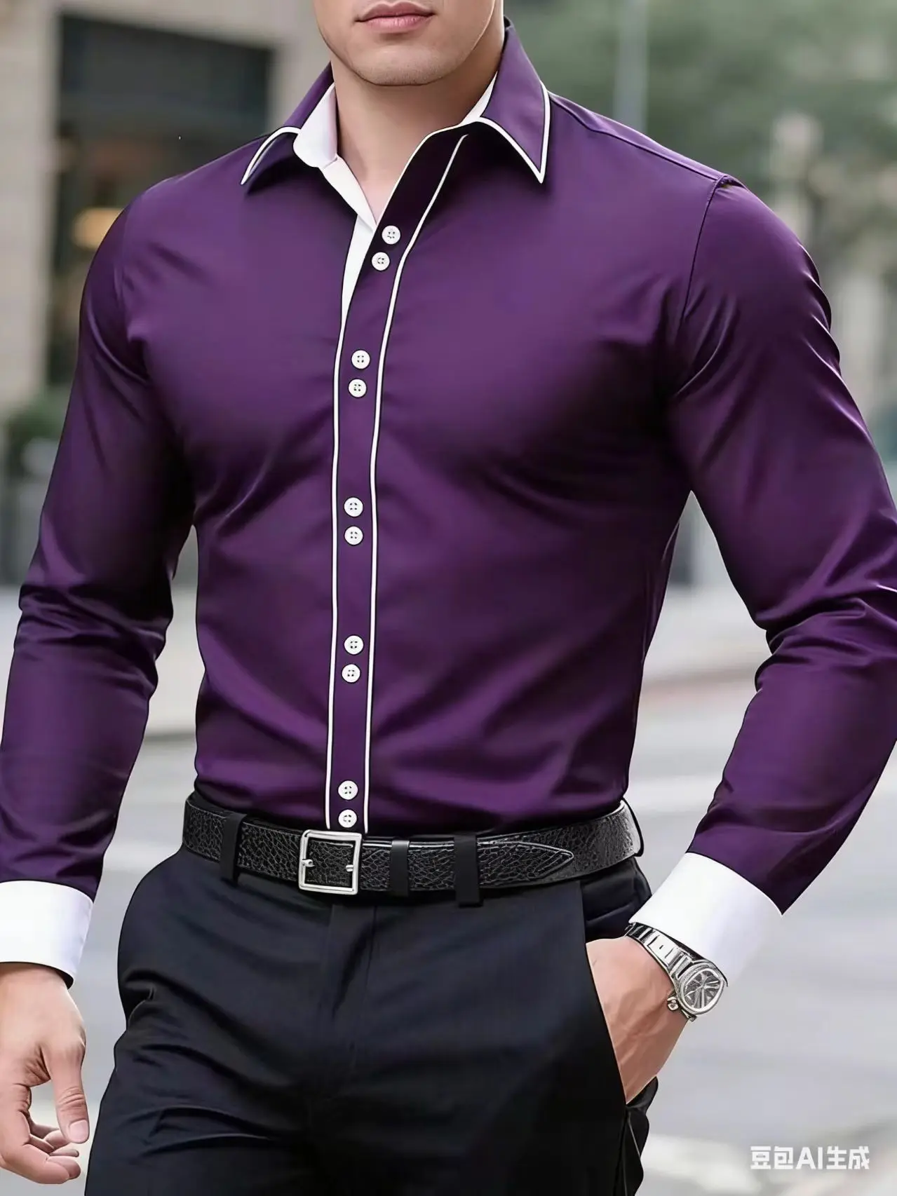 قميص رجالي جديد عصري للرجال، قميص كاجوال بأكمام طويلة مع ياقة، ملابس مكتبية مريحة وأنيقة