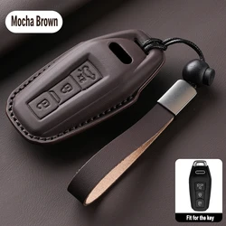 Premium Leather Car Key Case Cover - 3 Button Key Protector with Keychain (Black)