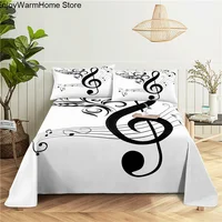 fashion Music Sheet Set Piano Keyboard Music Note Printed Bed Flat Sheet With Pillowcase Polyester Bedding 1