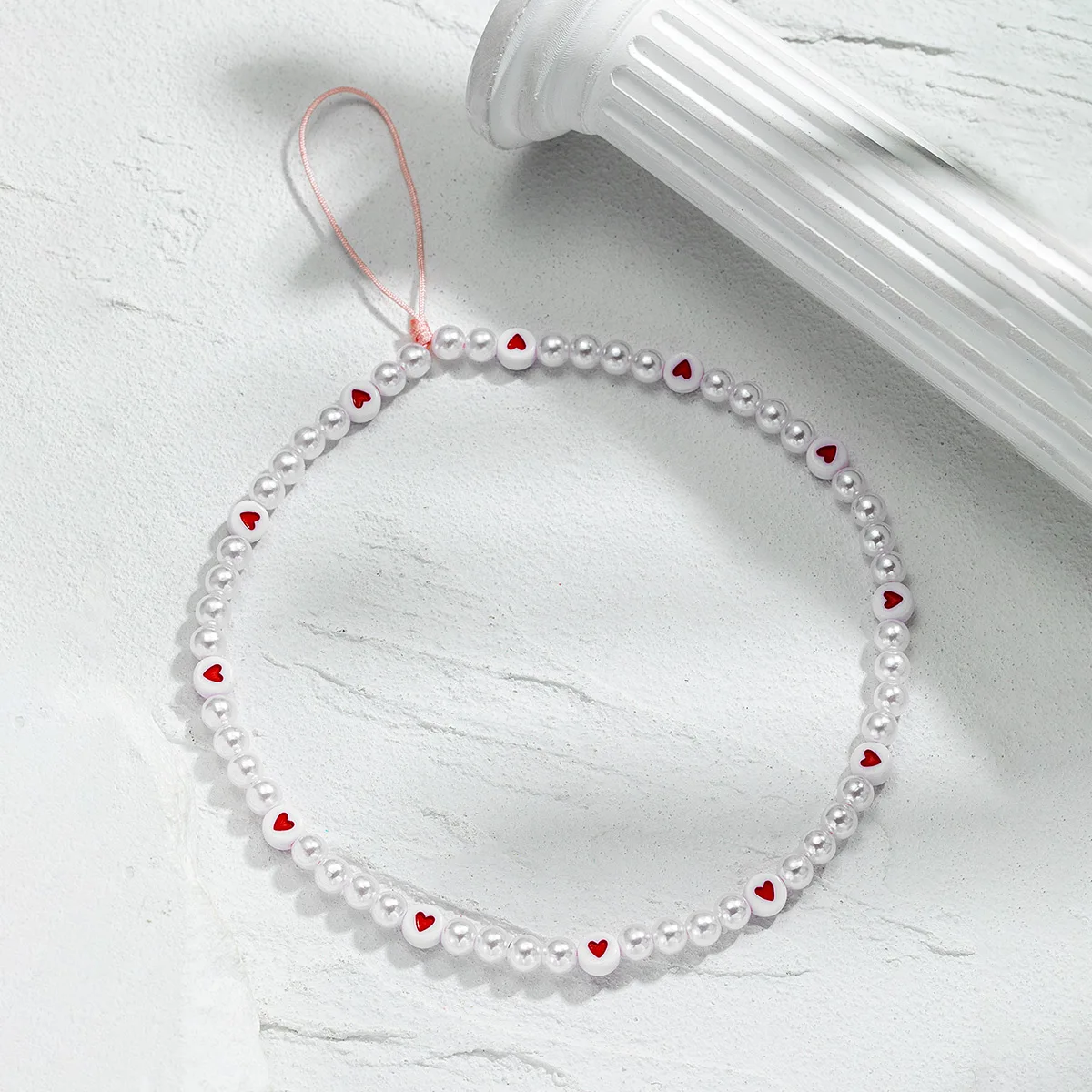 Sweet and Simple Red Love Imitation Pearl Mobile Phone Chain Women Fashion Classic Practical Rope Chain Accessories Jewelry Gift