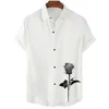 Pure White Simple Design Cherry Blossom Print Men's Casual Short Sleeve Shirt Summer Floral Casual Vacation Men's Top Oversized 5