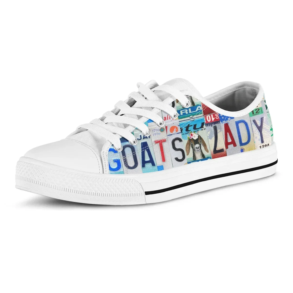 License Plate Goats Lady Design New Women Canvas Shoe Summer Autumn White Breathable Casual Sneakers Comfortable Flats