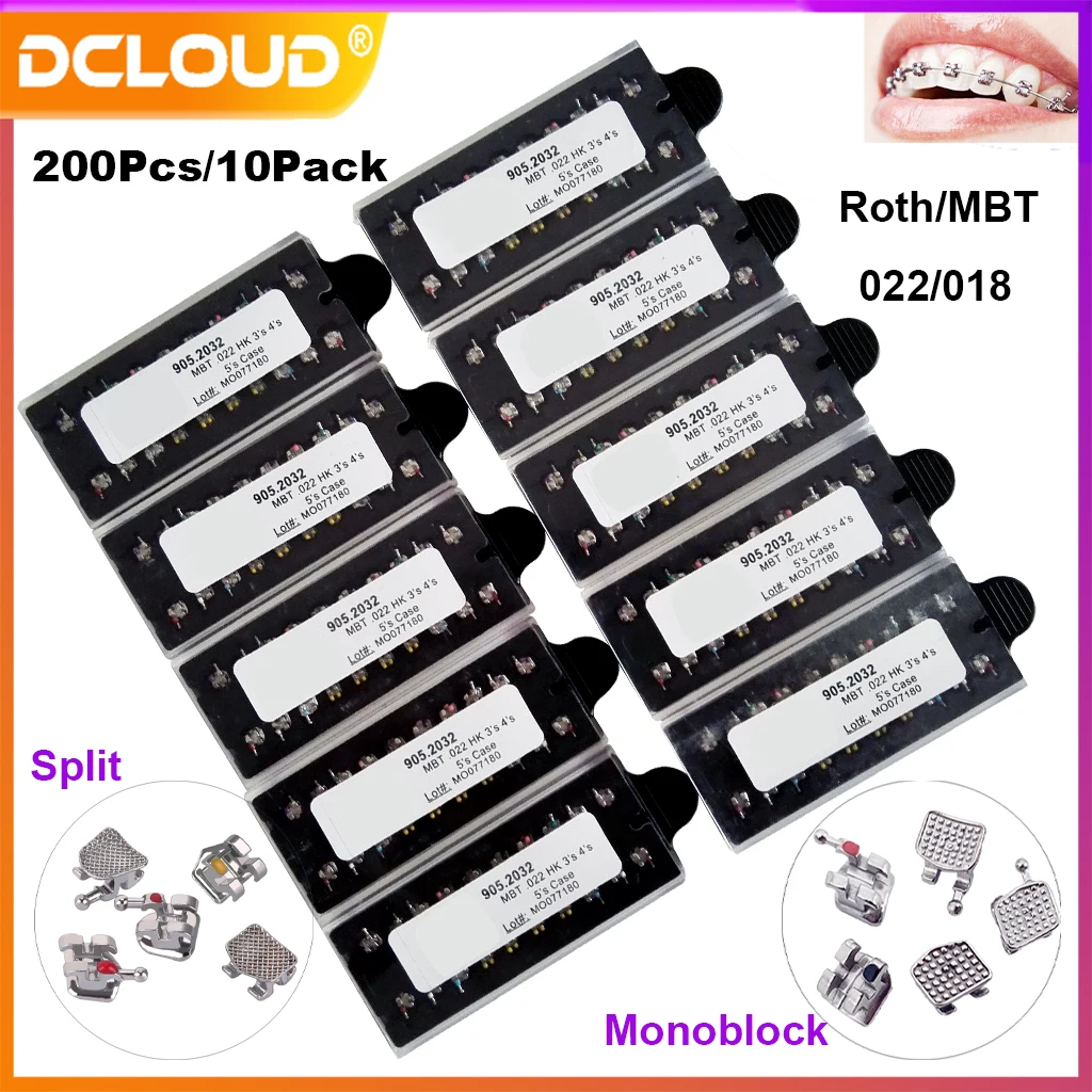 200 PCS/10 แพ็คทันตกรรมจัดฟันวงเล็บโลหะวงเล็บ MINI Roth/MBT 022/018 ตะขอ 345 Ortho วงเล็บทันตกรรมวัสดุ 1