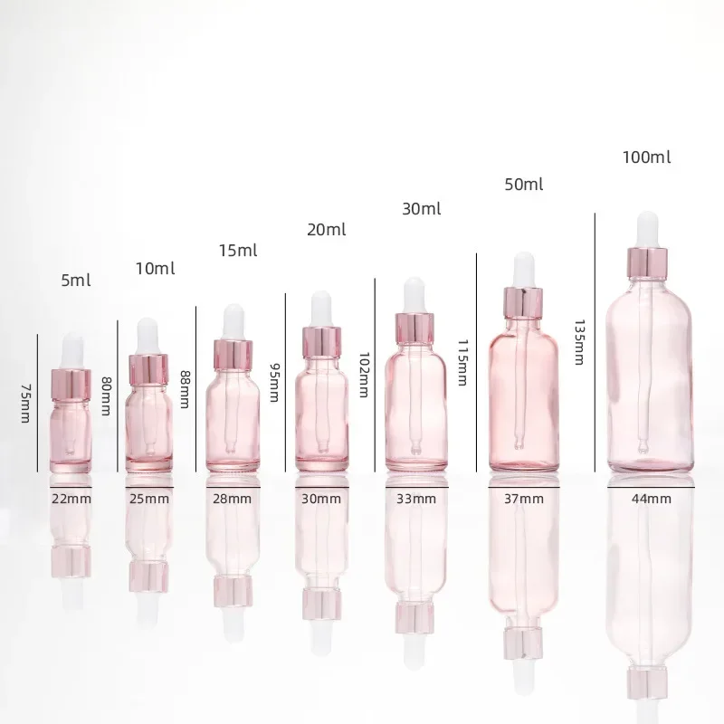 Dropper Bottles Refillable 5-100ML Rose Lid Cosmetic Container Pink Glass Aromatherapy Liquid for Essential Massage Oil Pipette dropper bottle