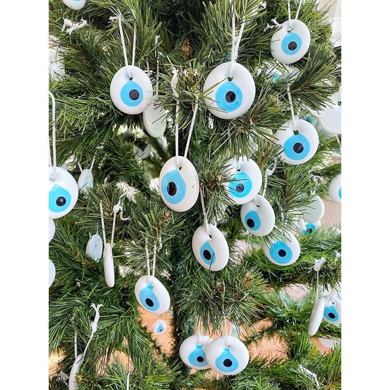 Greek Evil Eye Bead Christmas Decor Idea Wedding Gift White Evil Eye Christmas Tree Ornament Christmas Tree Decoration Car Decor 4