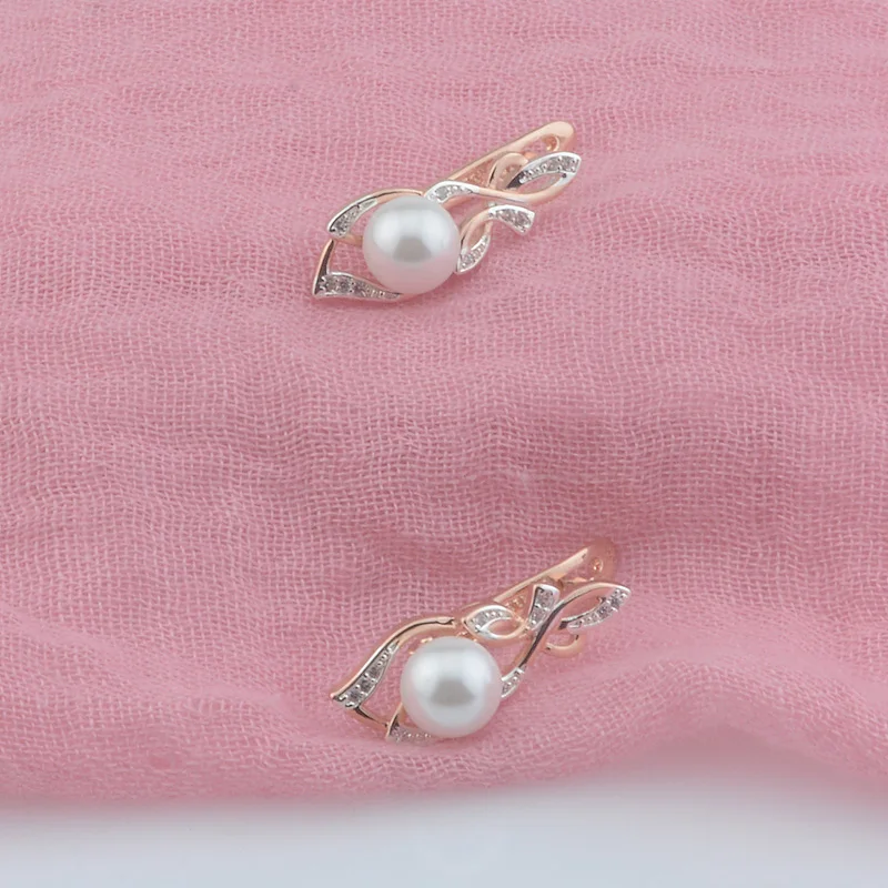 FJ Women Beauty 585 Rose Mixed White Gold Color Simulated Pearl Jewelry Cubic Zircon Flowers Drop Earrings drop earrings dangle earrings pearl earrings flower earrings