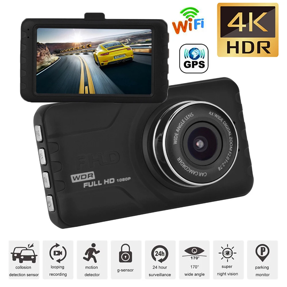 

4K 2160P Dash Cam WiFi GPS Drive Video Recorder Vehicle Camera Black Box Car DVR Auto Dashcam Parking Monitor Night Vision