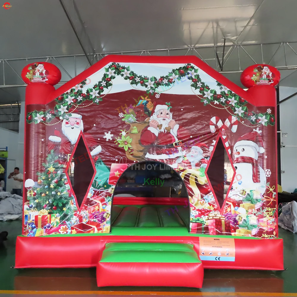 

Free Shipping 4x4m Christmas Inflatable Bouncer Red Bouncy Castle Bounce House for Kids Party Rental