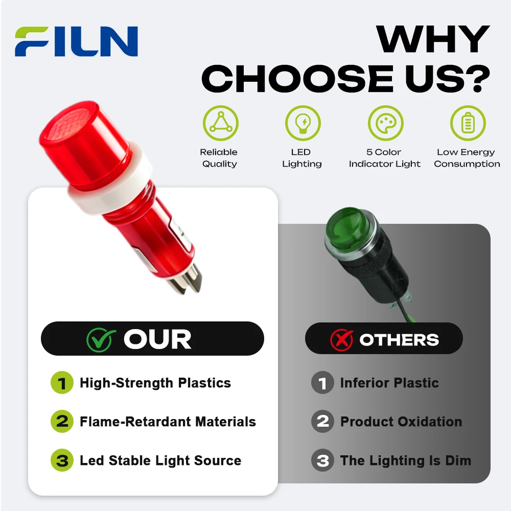 FILN 3PCS 10mm LED 경고 램프 IP67 방수 표시등 12v-24v 자동차 해양 산업 장비 제어 대시보드용