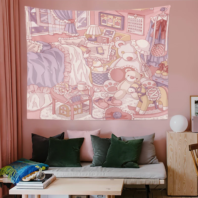 Tapestry Decorations Kawaii Room Decor Ins Girl Heart Bedroom Background Cloth Wall Cloth Tapestry Bedside Decoration Painting Aesthetic Room Decor