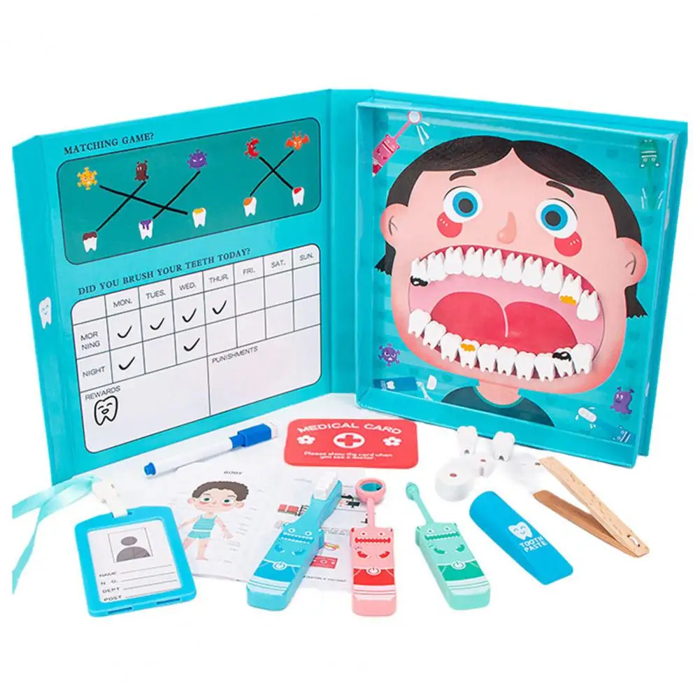 

1 Set Doctor Toy Interesting Simulated Realistic Portable Parent-child Interactive Wooden Pretend Dentist Game for Gifts