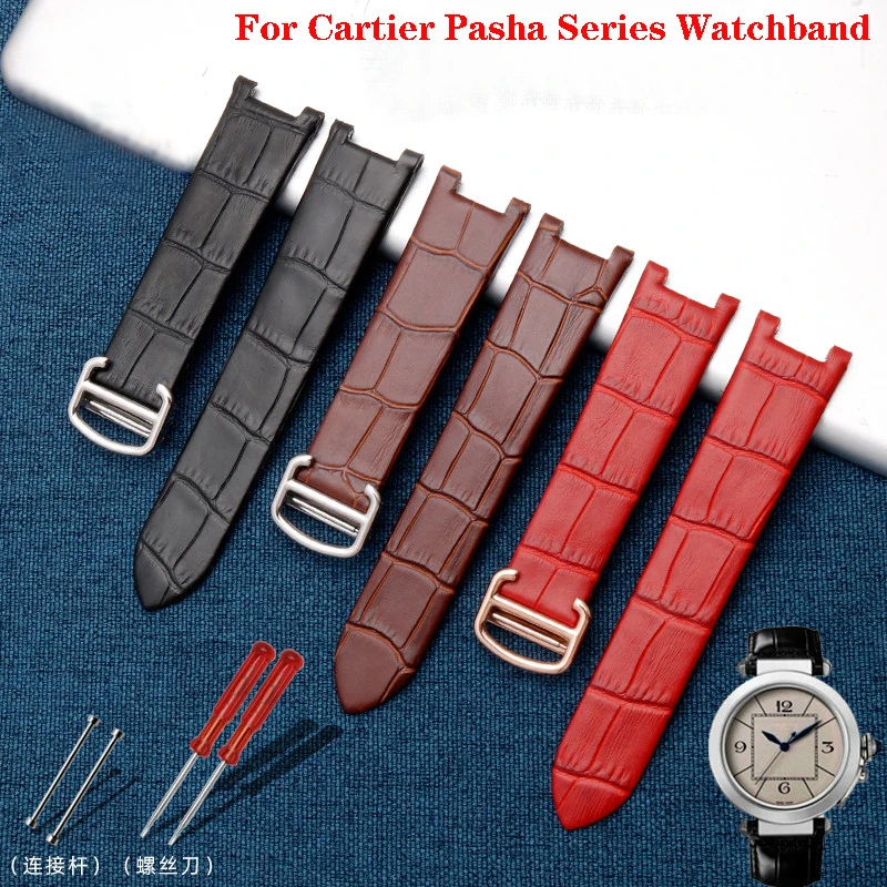 

Genuine Leather Watch Strap for Cartier Pasha Series Notch Cowhide Women's, Black Orange Red Brown 20mm*12mm Thin Soft Watchband
