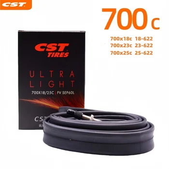 CST Ultra-sottile 0.6MM 700C Camera d'aria per bici da strada 700X18/25 Valvola Presta con valvola staccabile 48MM 60MM 80MM