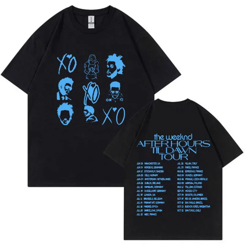 

Singer The Weeknd After Hours Tour Concert 2024 Graphic T-Shirt Men's Hip Hop 100% Cotton Oversized Tshirt Retro punk Streetwear