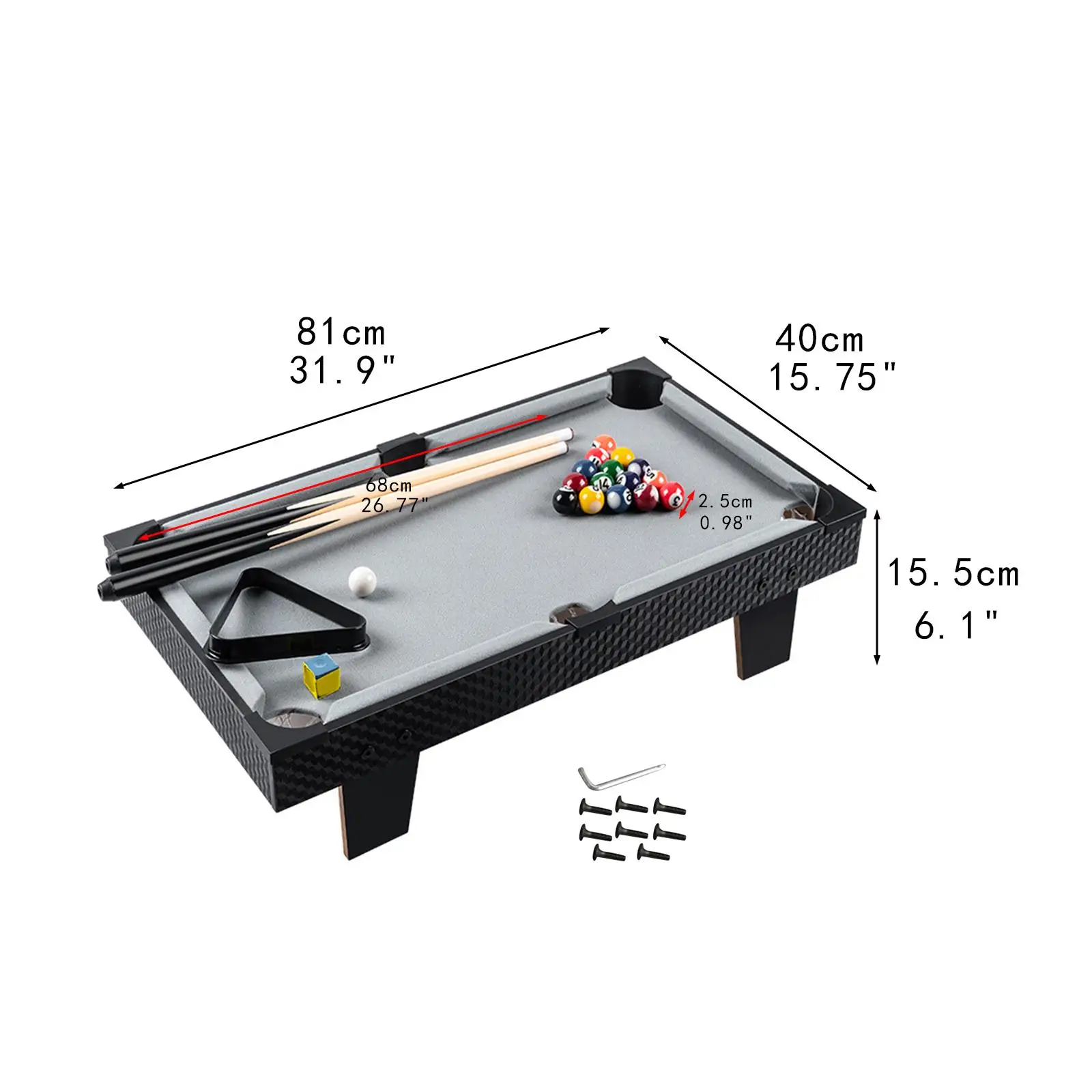 Pool Table Top, Small Billiards Table, Wooden Tabletop Snooker Set with 16 Balls, 2 Cues, Chalk and Triangle