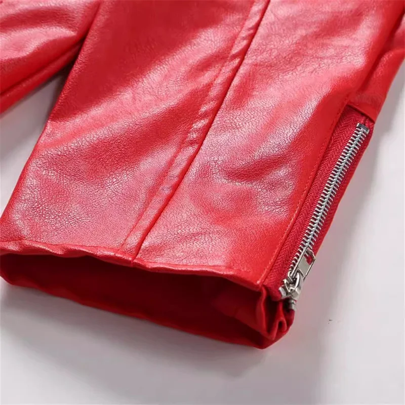 Leather jackets Men winter jacket Men Solid Color Imitation Leather Jacket Black / Red Oblique Zipper Biker Coats