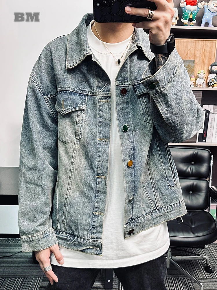 

Spring Autumn Japanese Streetwear High Quality Soft Denim Jacket Men Clothing Harajuku Casual Cargo Coat Trendy Jeans Jacket
