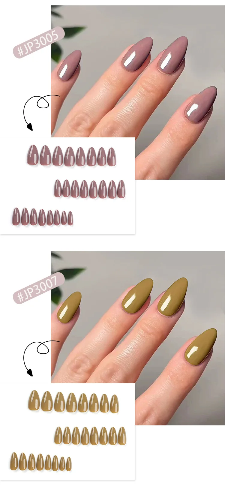 Classic Glossy Long Pointed Fake Nails 4