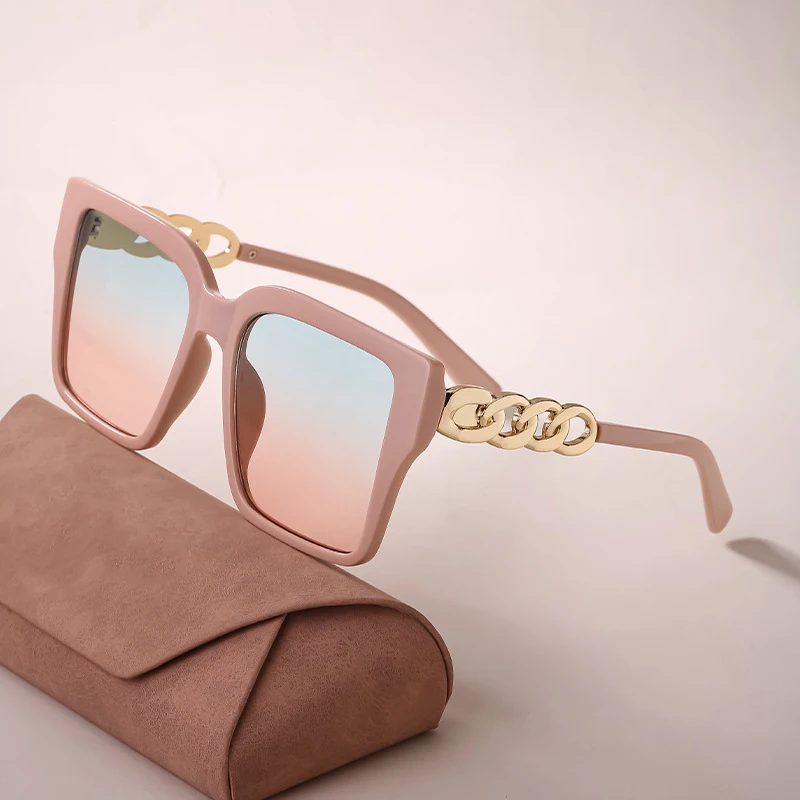 Квадратные Солнцезащитные очки Y2K, женские винтажные оверсайз солнцезащитные очки с цепочкой, розовые градиентные женские очки, очки UV400