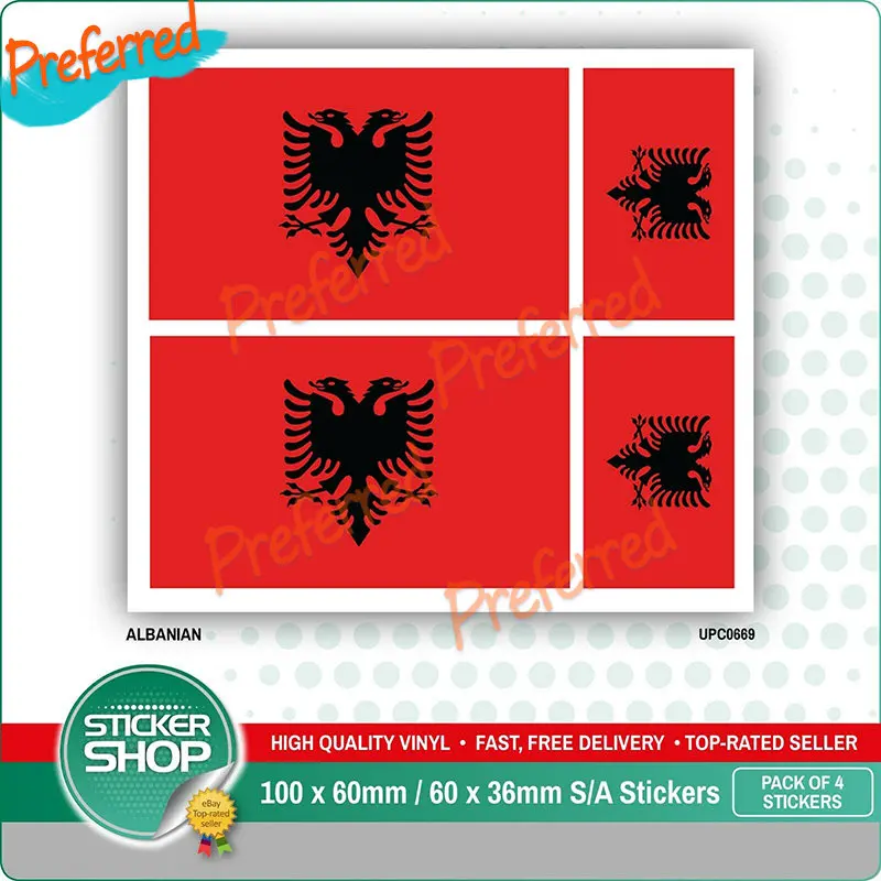 

4X Albania Flag Car Sticker Vinyl Car Bumper Mirror Doors Windows IPAD Laptop Camper Surfboard Motorcycle Helmet Trunk Decal
