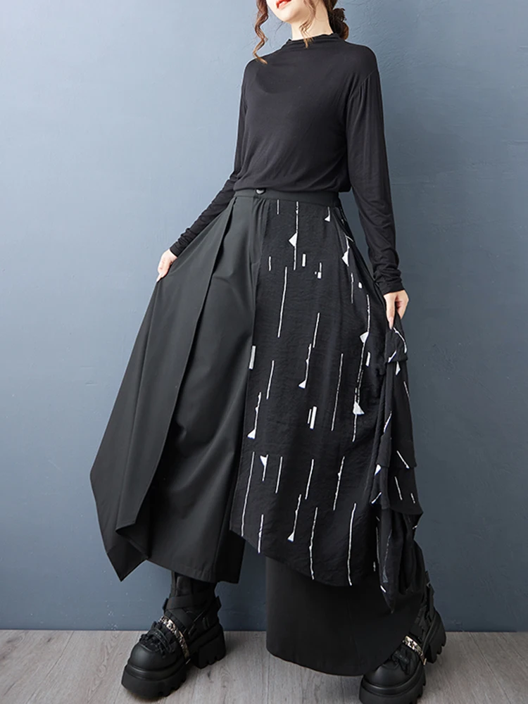 Irregular Spliced Vintage High Waist Wide Leg Pants Women Spring Autumn New Casual Loose Ladies Trousers Fashion Streetwear 2025