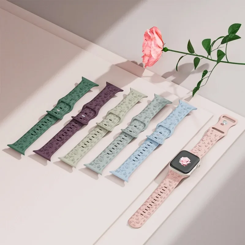 애플 워치 시리즈용 스트랩 및 케이스, 아이워치 4, 5, 6, 3, se용 꽃 각인 밴드, 울트라로 변경, 9, 8, 7, 45mm, 41mm, 44mm, 40mm, 42mm, 38mm