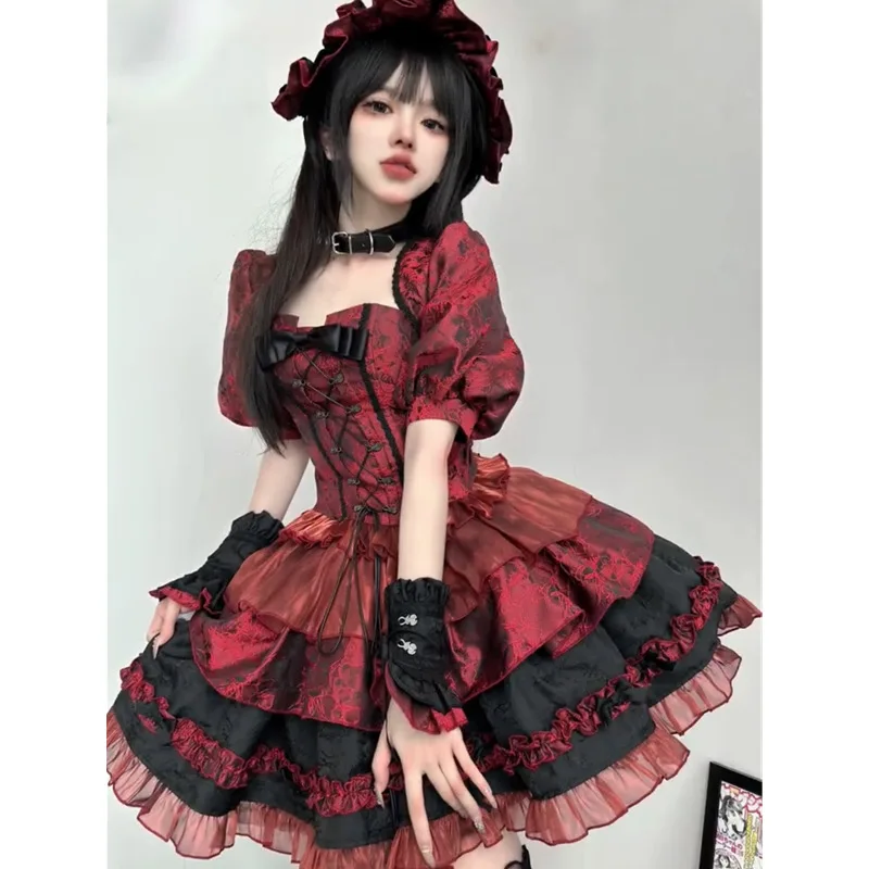 

Slimming Elegant Design Short Sleeve Jacket Tube Top Pettiskirt Mori Girl Temperament Waist-Controlled Suit