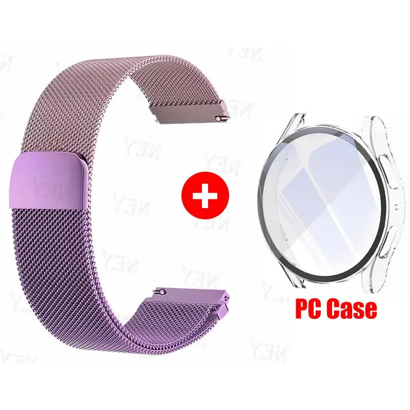Premium Glass Case and Milanese Loop Strap with 20MM Band and PC Protector Cover Bumper