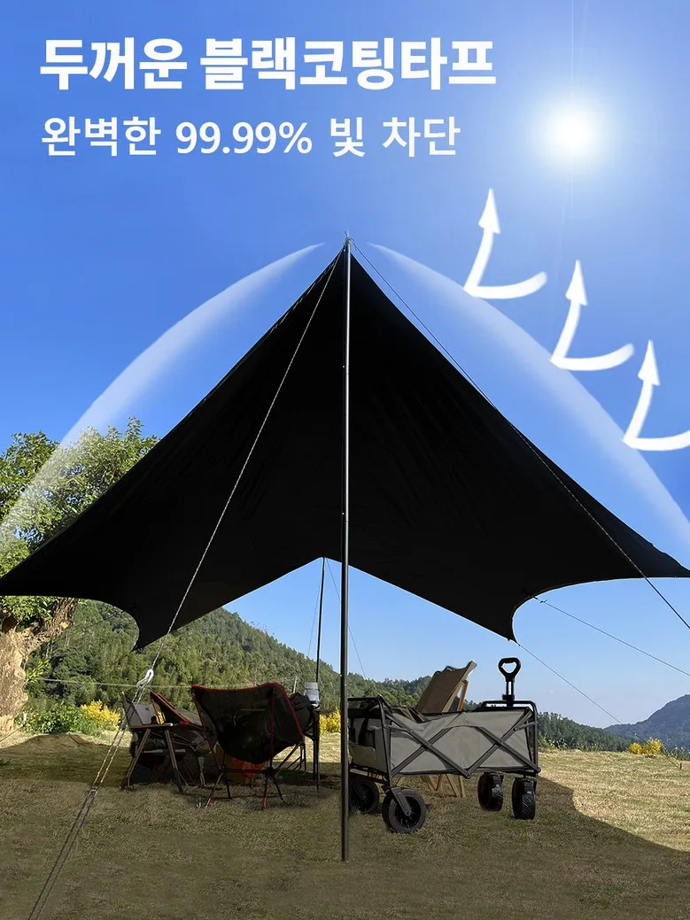 5 x 4,5 m große Plane mit schwarzer Beschichtung, wasserdicht, sechseckig beschichtet, Campingplane, Outdoor-Plane, Sonnenschutz, Unterschlupf, Zelt, Touristenmarkise – Detail 5