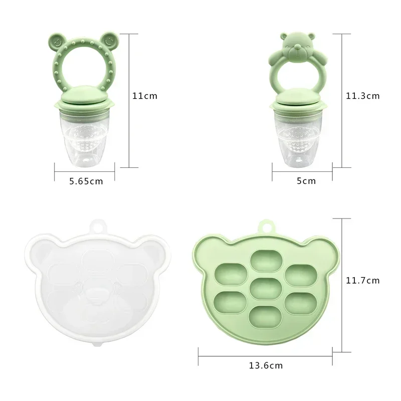 2pcs Bear Set Bites Fruit Feeder Breastfeeding Freezer Tray Food Soup Silicone Freezer Tray Silicone Popsicle Moulds fruit food feeder