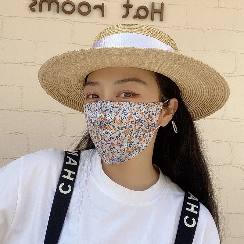 Women Mulberry Silk Masks Flower Print Thin Sunscreen Silk Masks Breathable Fashion Mouth Mask Men Dust Proof Washable