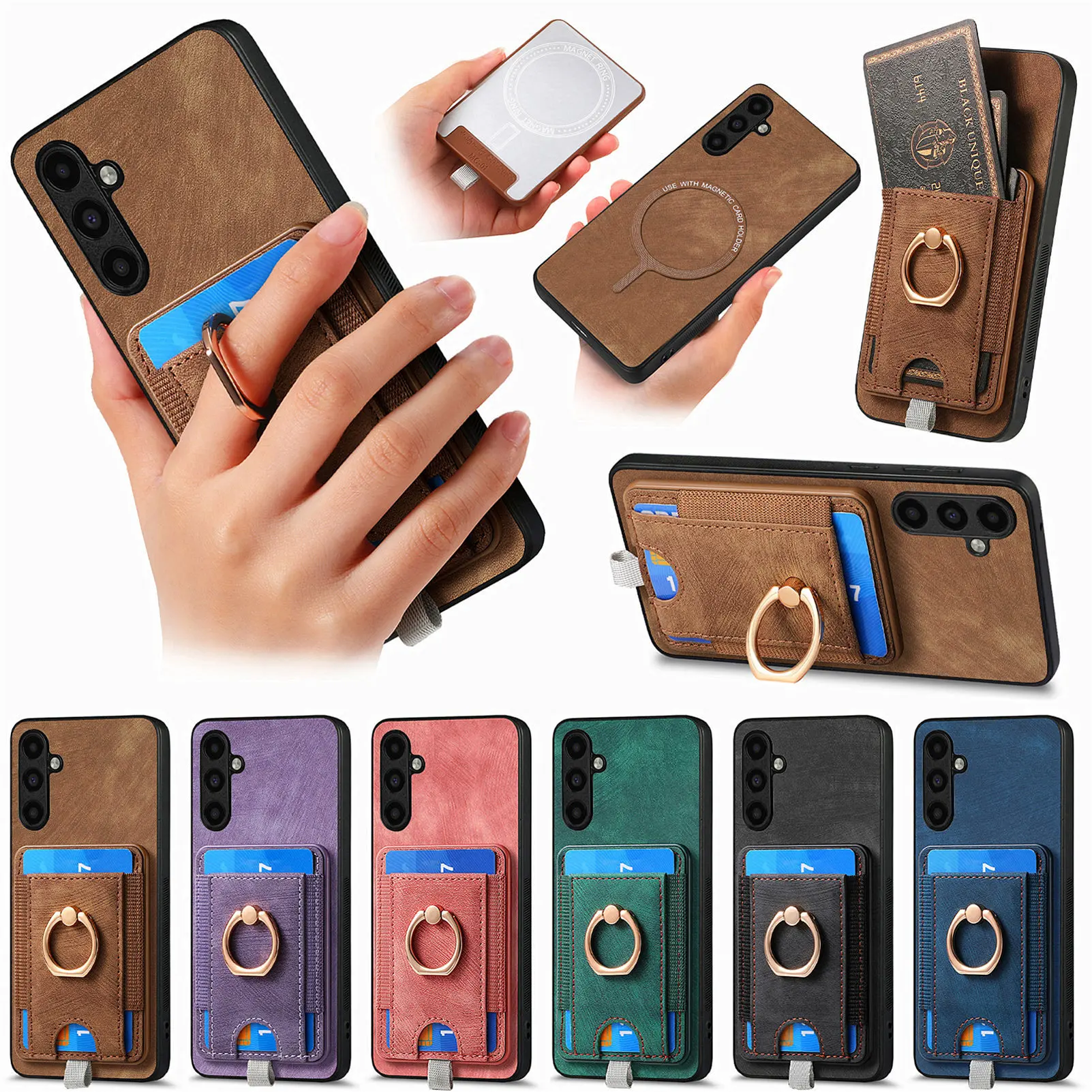 

2 in 1 Detachable Magnetic Cards Solt Leather Case For Samsung Galaxy A14 A34 A54 A24 S23 S24 Ultra S22 Plus S21 FE Ring Holder