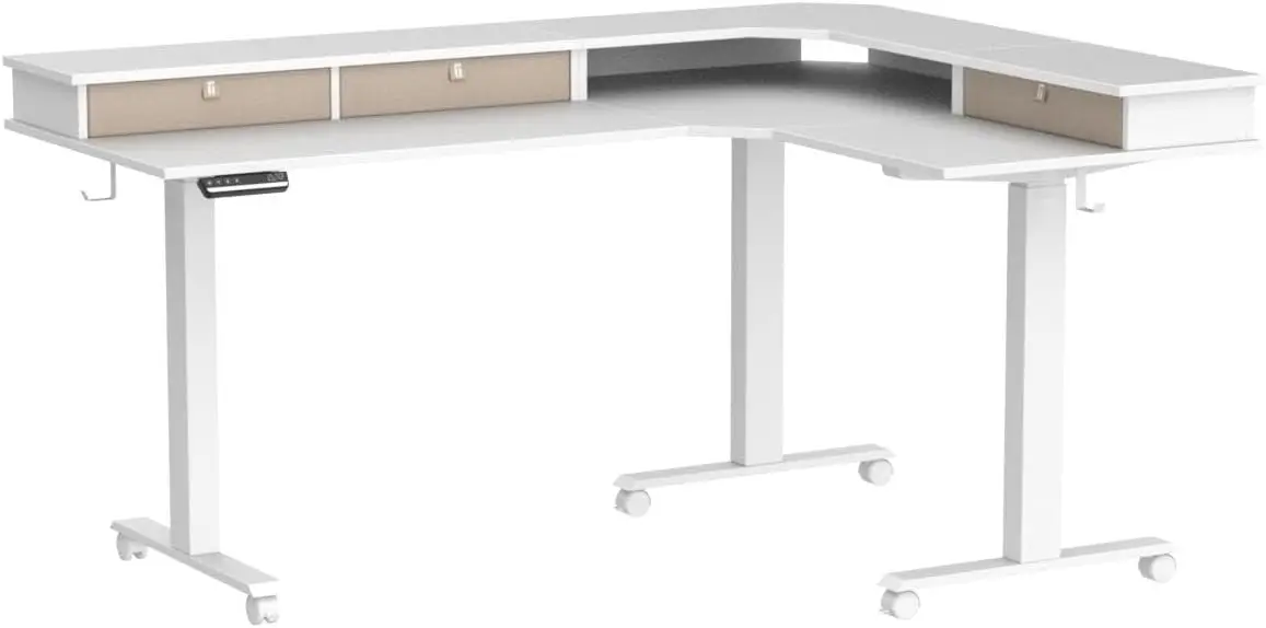 FEZIBO Triple Motor 63" L Shaped Standing Desk with 3 Drawers, Electric Standing Gaming Desk Adjustable Height, Corner Stand up images - 6