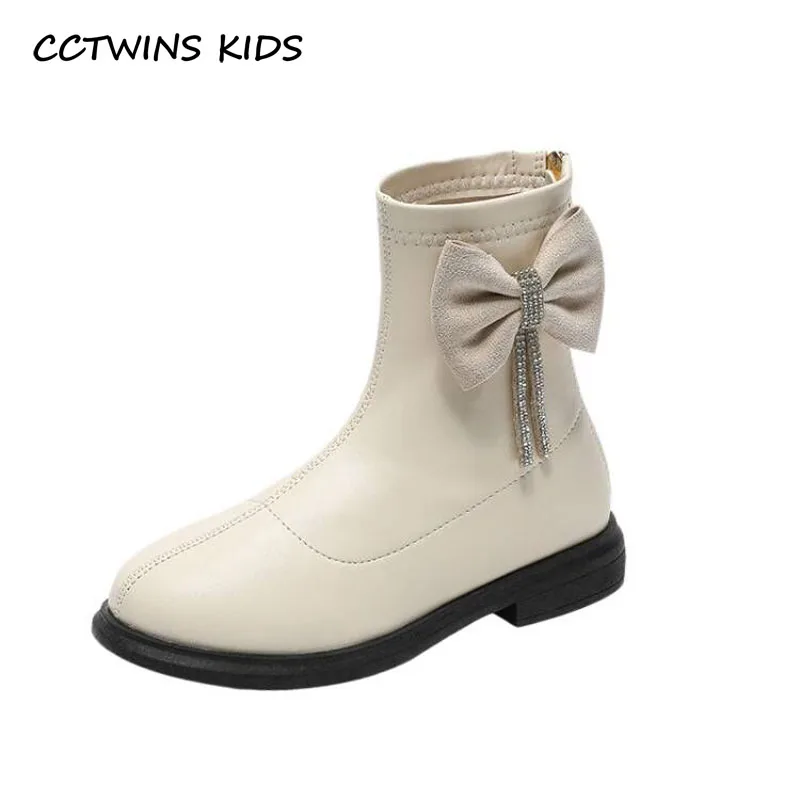 

Girls Princess Boots 2022 Autumn Winter Kids Shoes Fashion Brand Ankle Chelsea Short Boots British Children Bowtie Crystal Flats