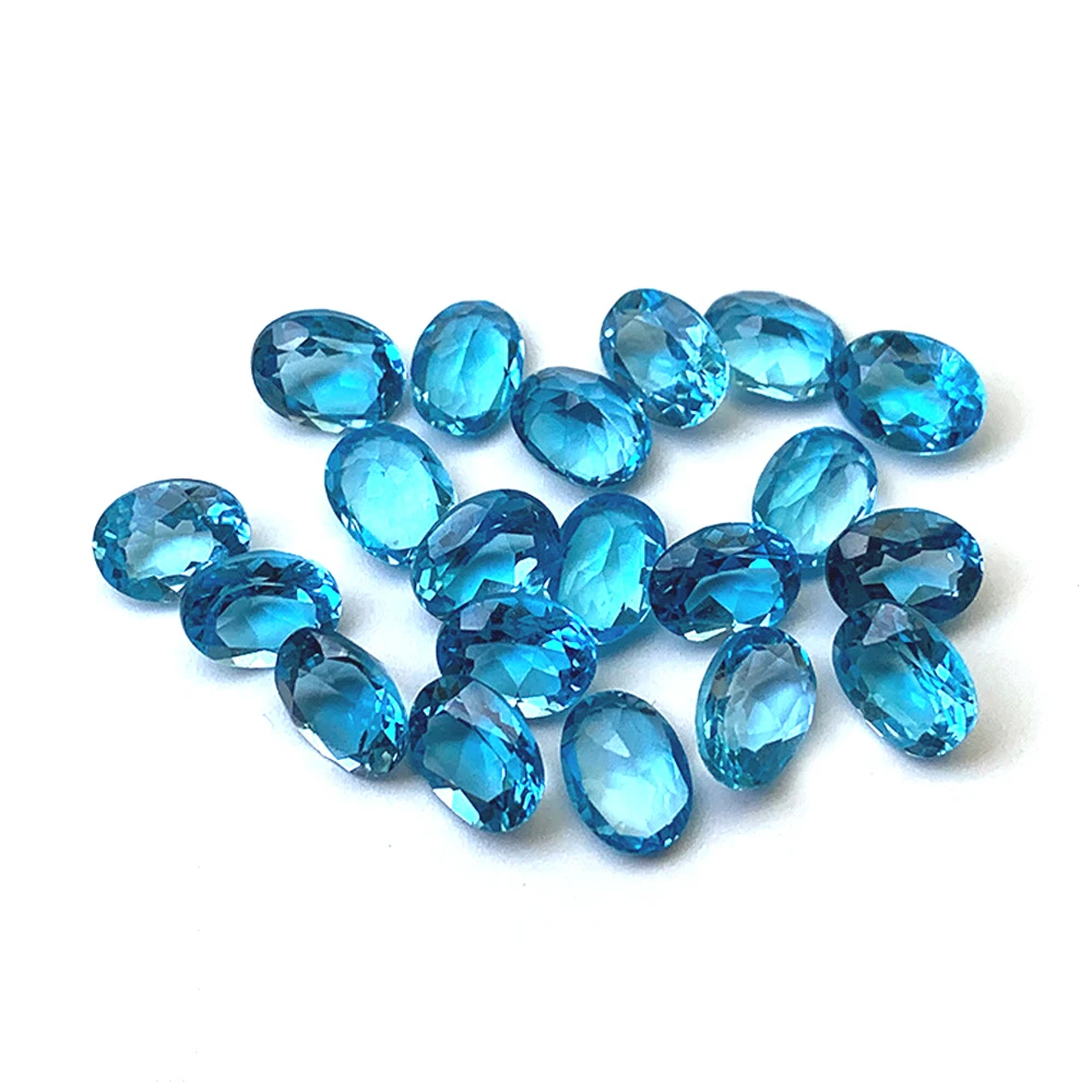 Eye Clean Semi-precious Stone Facted Oval 7x9mm Natural Swiss Blue Topaz Loose Gemstone For Jewelry Making 5pcs A Lot