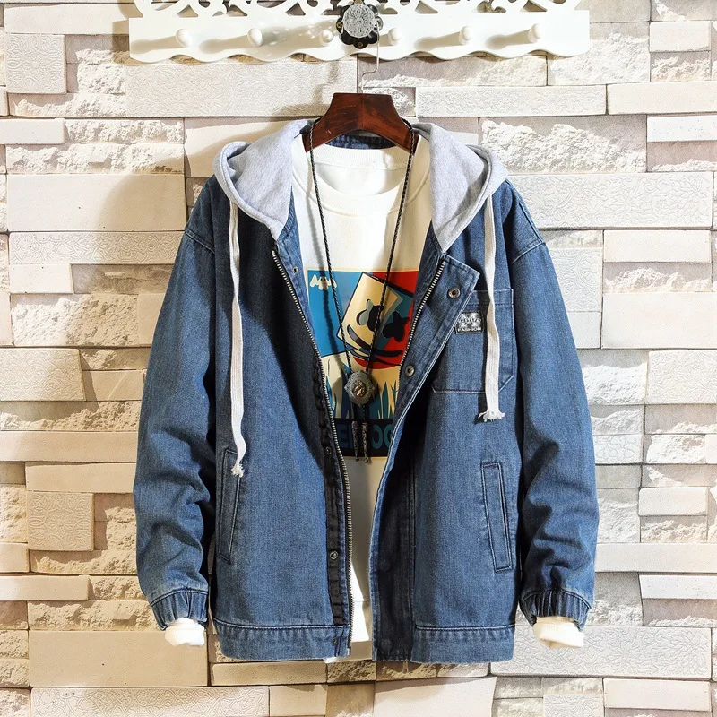 Men's Hooded Denim Jacket 2023 New Youth Trend Fashion Denim Jacket Men's Embroidered Jacket Clothes Hoodies  Korean Fashion