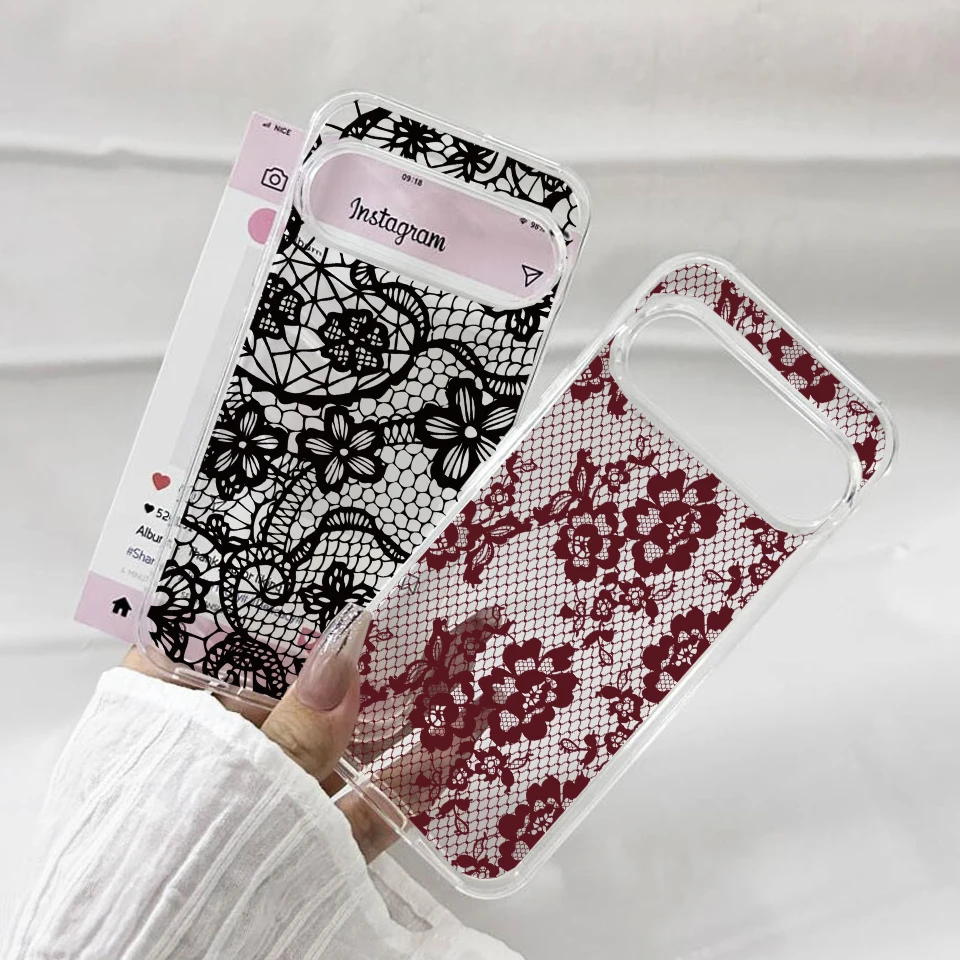 Elegant Black Lace Floral Pattern Clear Soft TPU Protective Phone Case