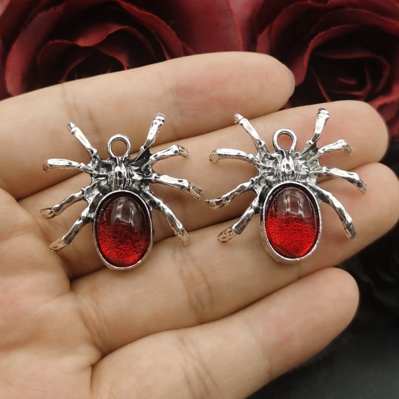 

100pcs Silver Color 34.5x32mm Blood Red Tarantula Spider Charms Animal Pendant Fit DIY Handmade Metal Alloy Jewelry Accessories