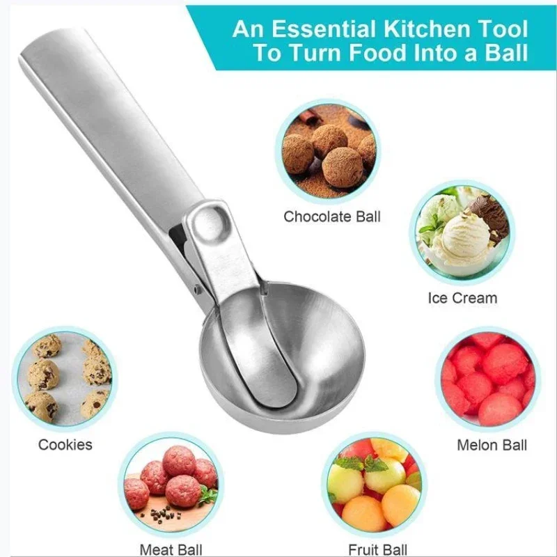 Ice Cream Scoop Stainless Steel Ice Cream Scoops Multifunctional Dual-Purpose Scoop Fruit Watermelon Spoon Ball Scoop Household Ice Cream Tools