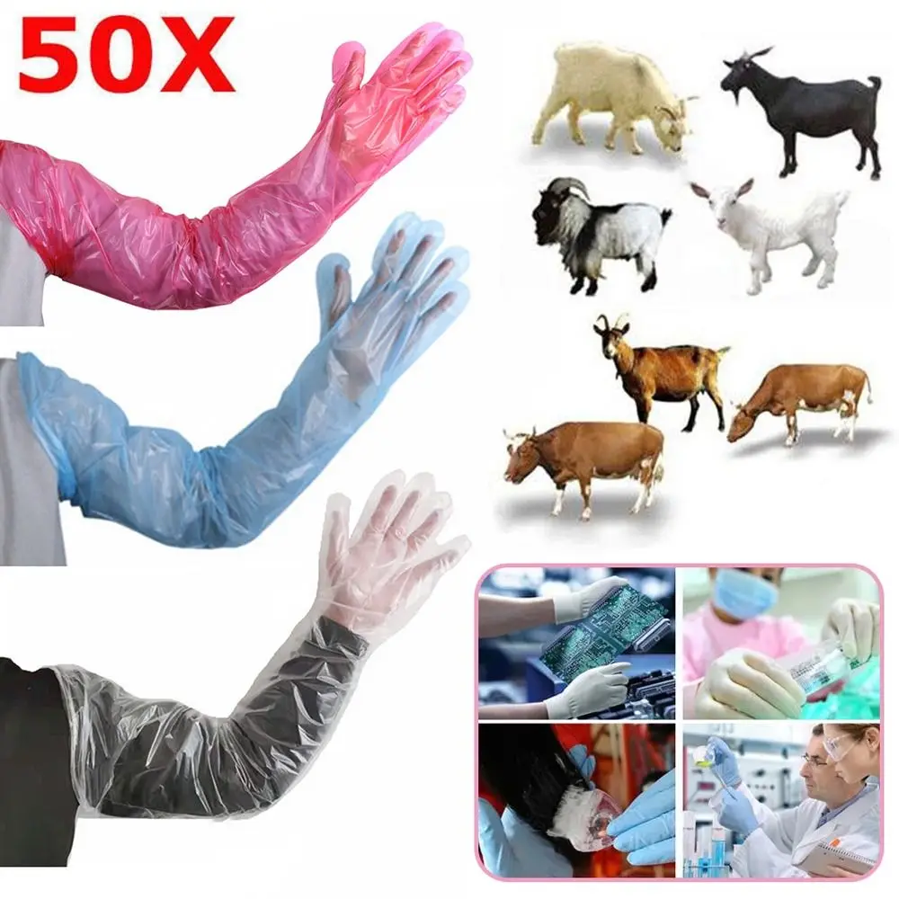 50PCS Disposable Long Arm Glove Plastic Film Farm Cattle Sheep Glove Vet Plastic Veterinary Supplies disposable gloves,disposable nitrile gloves,vinyl disposable gloves,disposable plastic gloves