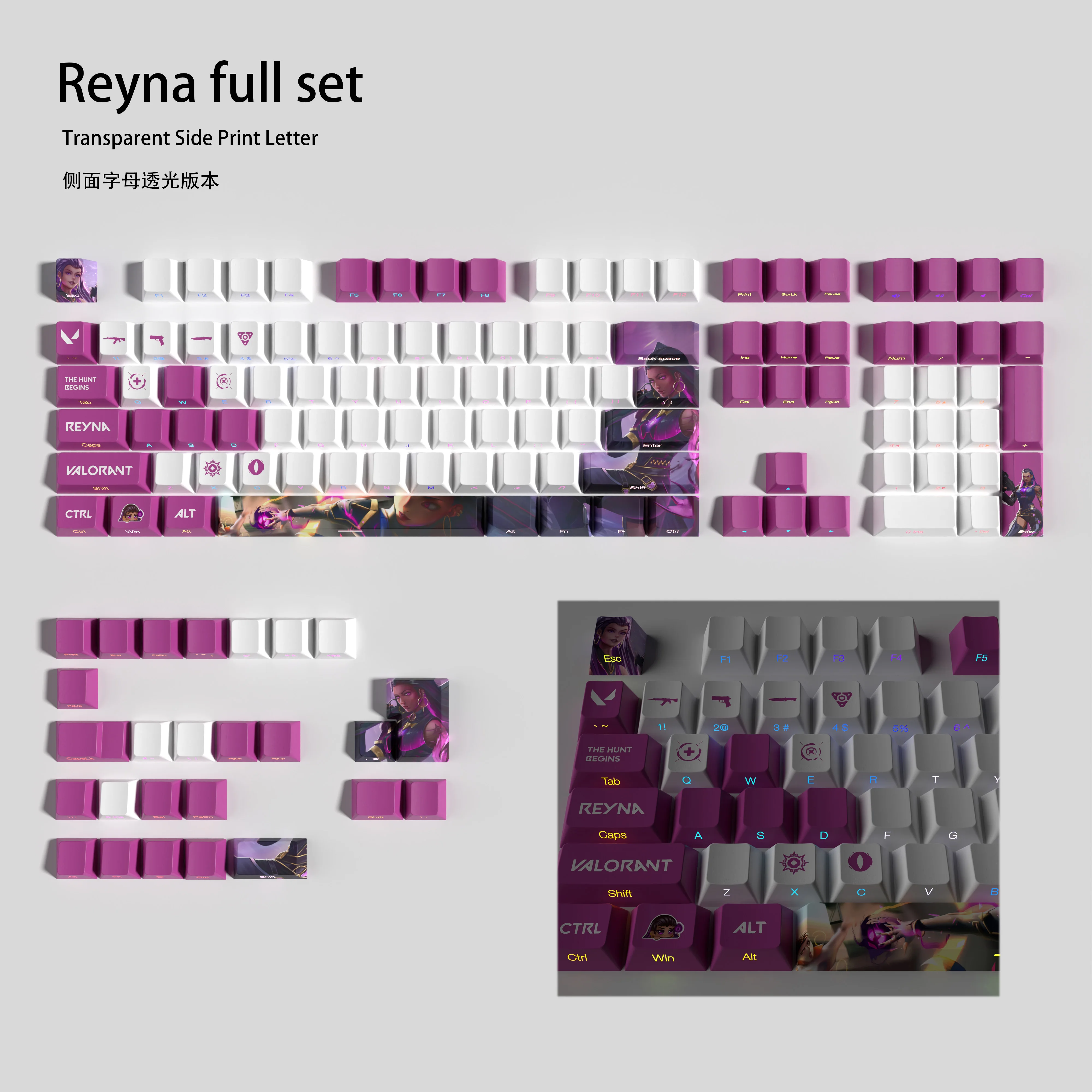Valorant-valorant Lado Transparente Impressão Keycaps Pbt Dye Sub Conjunto Completo Perfil Cereja Keycaps Jogo