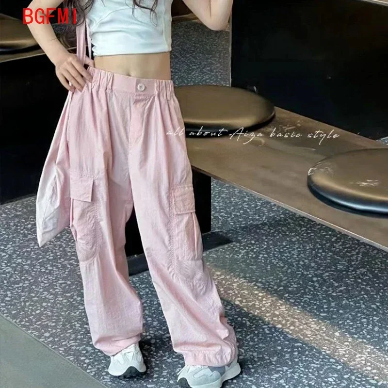 Korean Children's Clothing Pants Girl Summer Solid Color Sports Trousers Casual Cargo Pants New Thin Bottom Part for teenagers