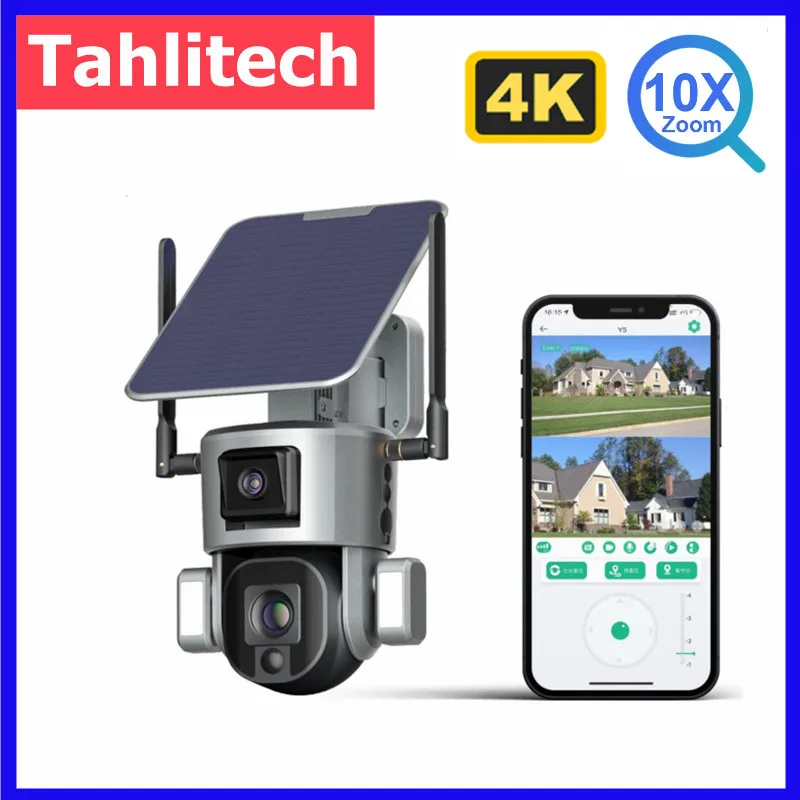 8MP 4K IP Panoramic 180 View 4K Solar Security Cameras Solar Security Camera with AI Motion Detection CCTV Solar Surveillance