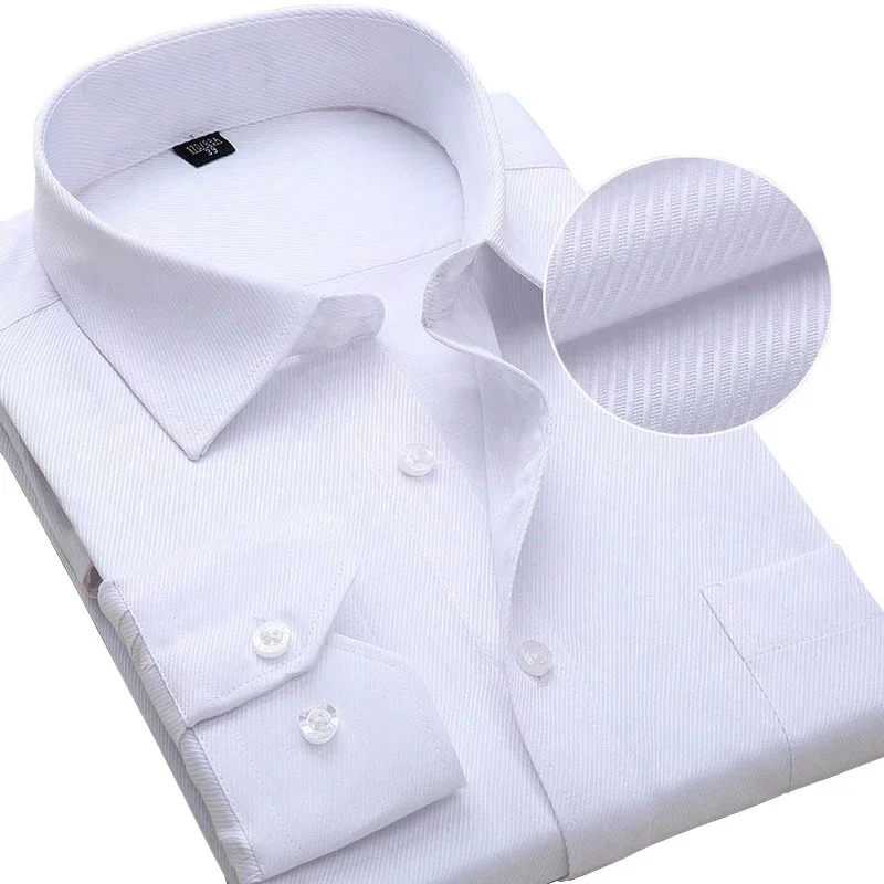 

Plus Size Men Dress Shirts Long Sleeve Slim Fit Solid Striped Business Formal White Man Shirt Male Social Big Size Clothing